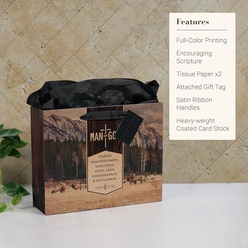 Image of Christian Art Gifts Large Gift Bag for Men with Tissue Paper, Man of God