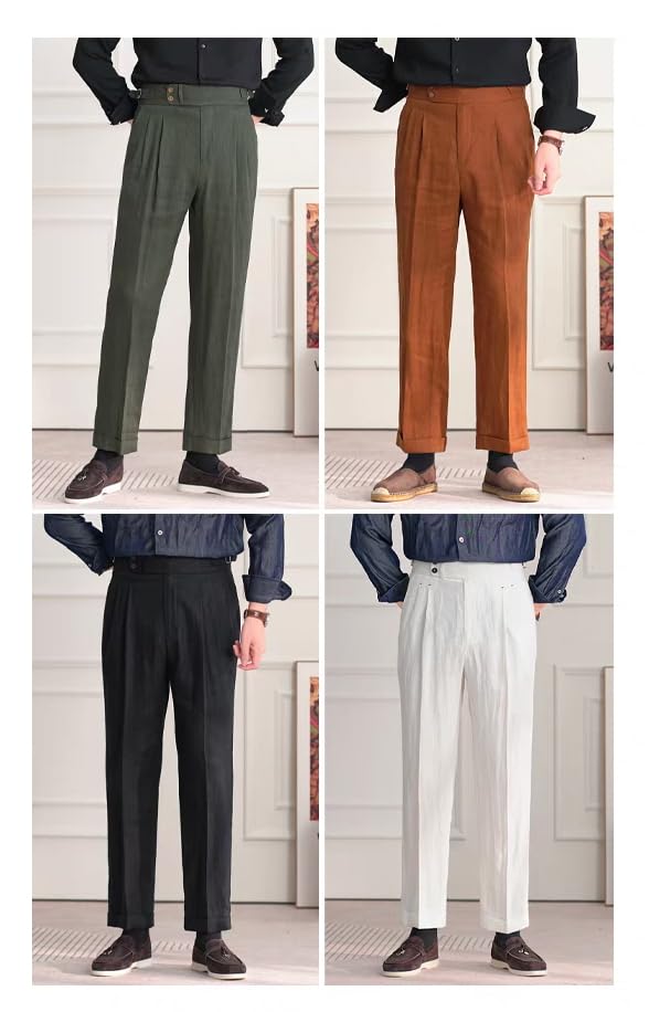 Men's Vintage Linen Pants Summer Lightweight Premium Dress Pants for Prom Party Dinner2