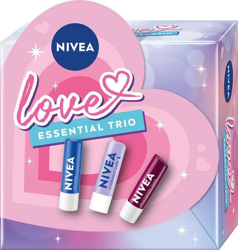 NIVEA Essential Trio Świąteczny prezent - Zestaw kosmetyków dla kobiet: 3 x pomadka nawilżająca do ust (5,74 zł za sztuk...