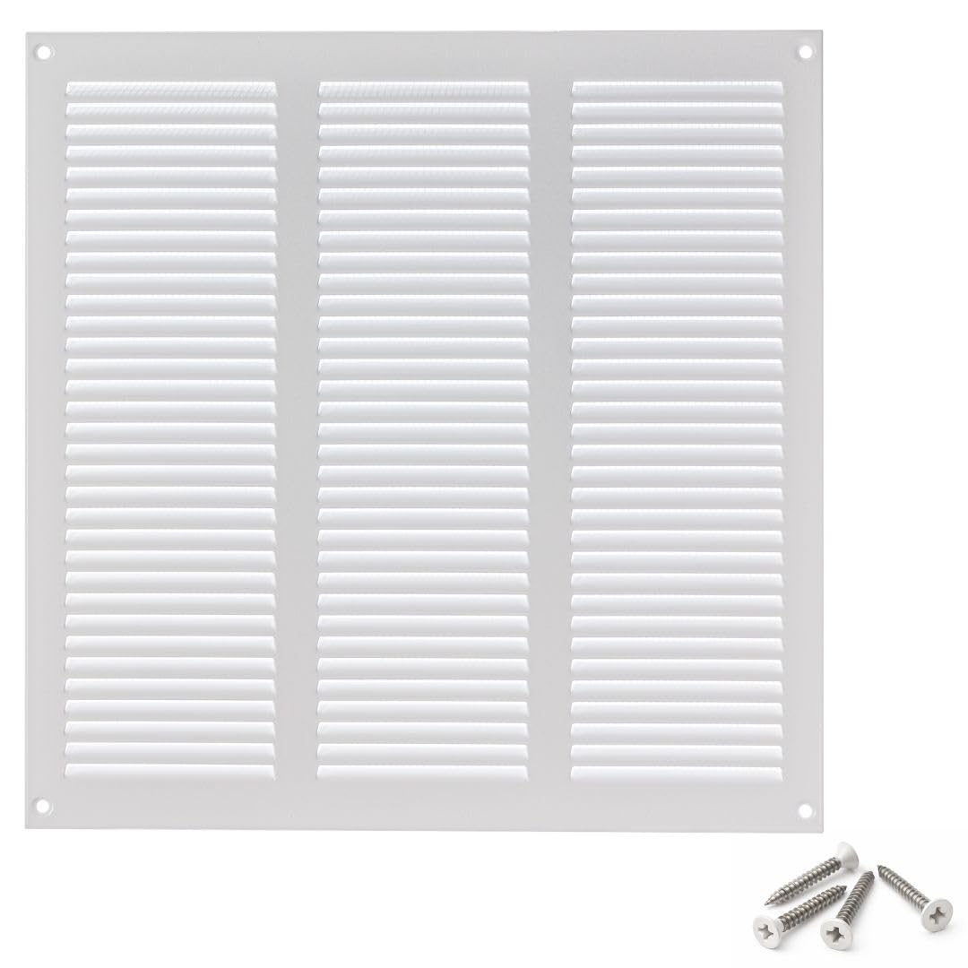 300x300mm / 12x12 inch White Metal Ventilation Grille with Flyscreen - Air Vent Cover
