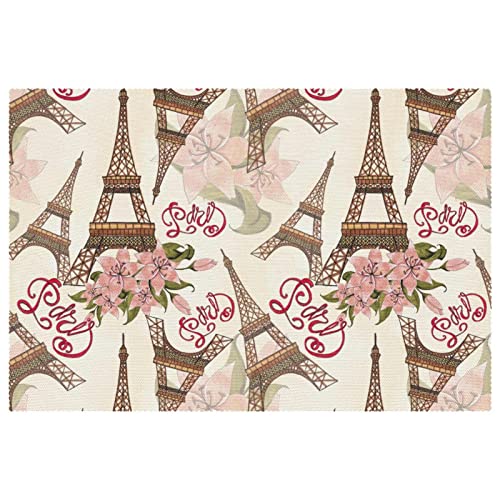 Sets de table antidérapants et résistants à la chaleur Tour Eiffel fleurs - 2