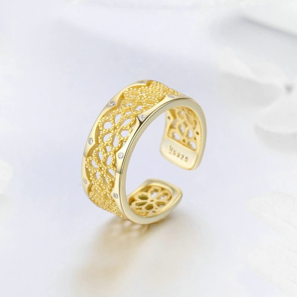 Ring Aus 925Er Sterlingsilber, S925 Sterling Silber Spitzenring Verstellbare Ringe Durchbrochener Offener Ring Silber Daumenring Ewigkeitsring Hochzeitscharme Schmuck Geschenke Für Männer Mädchen