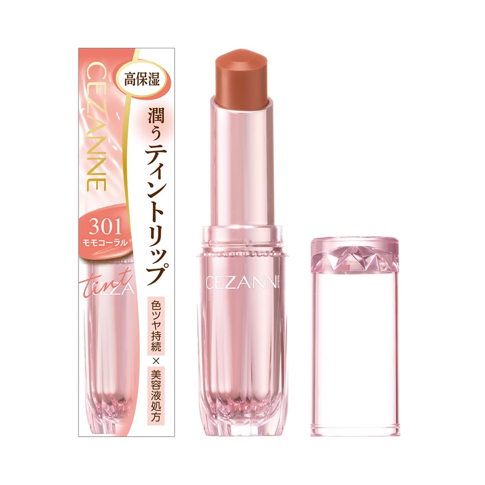 セザンヌ ラスティンググロスリップN 301 モモコーラル 3.2g 色×ツヤ×潤い続く美容液ティントリップ