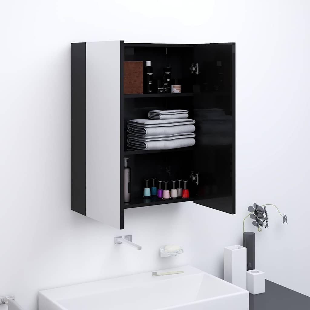 SYDE Armario de Baño con Espejo, 2 Puertas, 3 Compartimentos, 60x15x75 cm | Moderno, Cristal y MDF, Melamina, Almacenaje de Tocador, Pared