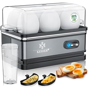 KESSER® Eierkocher für 1 bis 6 Eier elektrisch aus Edelstahl 400W & Warmhaltefunktion | Kipp-Funktionsschalter drei Härtegrade | BPA-Frei & Spülmaschinenfest | Messbecher & 2x Omlettschalen, Anthrazit