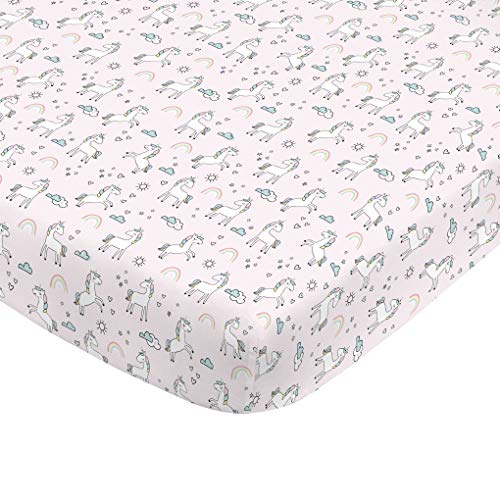 Image of Super Soft Pink Unicorn Nursery Mini Crib Fitted Sheet