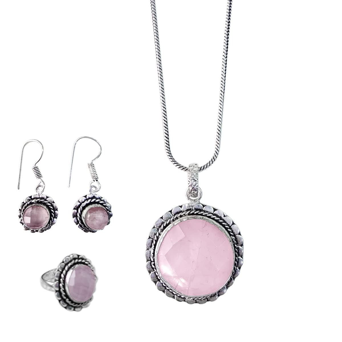 9Dzine Rose Quartz Crystal Necklace Set for Women Girls | Stylish Pendant Ring Earring Jewellery Set for Women Couple Love Anniversary Wedding Gifts for Women (B09KLNY426) Amazon Price History, Amazon Price Tracker