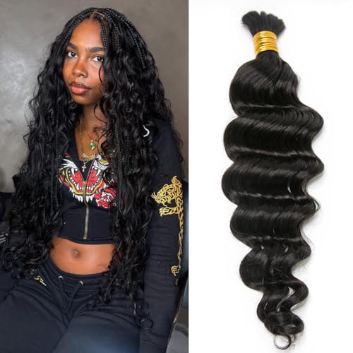 YWIGS Loose Deep Wave Boho Human Hair 100% Human Hair for Boho Braids No Weft Bulk Human Hair for Braiding 100G NC 18inch