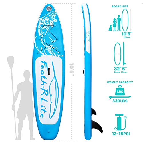 FEATH-R-LITE Inflatable Stand Up Paddle Board 10\'5\'\'/ 11\'6\'\' Ultra-Light SUP with Inflatable Paddleboard Accessories,Fins,Adjustable Paddle, Pump,Backpack, Leash, Waterproof Phone Bag