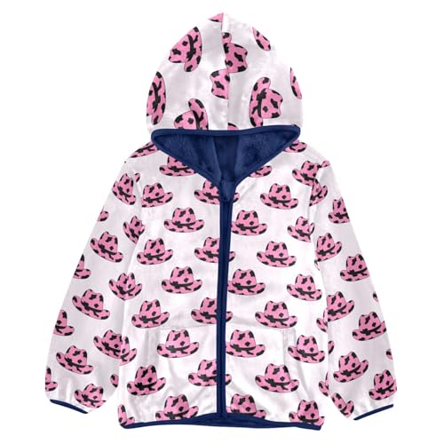 Vintage Cowboy Pink Hat Girls Fleece Jacket Girls Fall Jacket Girls Zip Up Hoodie Girls Sherpa Jacket 2-10T