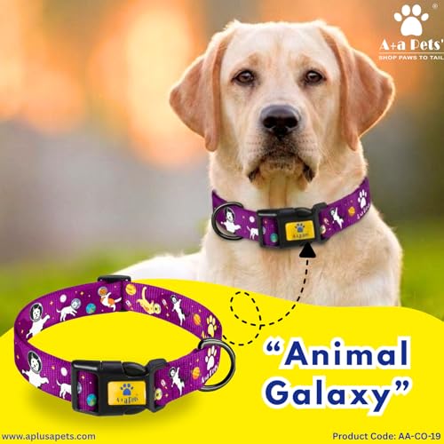 Image of A+a Pets' Animal Galaxy' Collar for Dogs & Cats | Waterproof Adjustable for All Breeds (Purple, L)