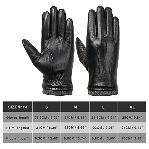 Isilila Men Winter Leather Gloves Warm Black Gloves, Genuine Sheepskin Touchscreen Texting Fleece Lined Cold Weather Gloves For Driving/Cycle #TOP5