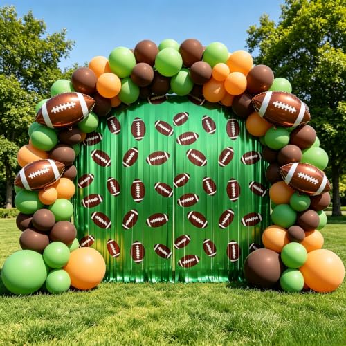 Image of TONIFUL 2Pcs Green Metallic Foil Fringe Curtains with Footballs Pattern