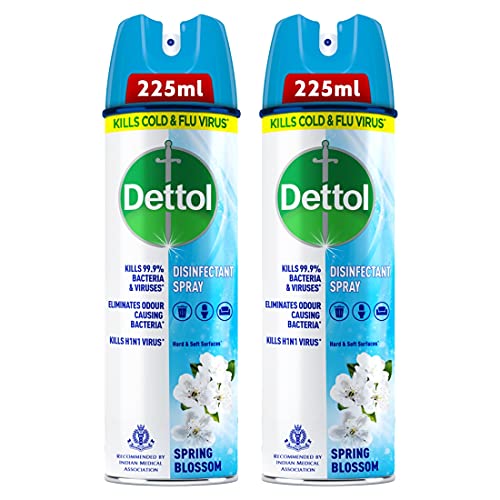 Image of Dettol Disinfectant Sanitizer Spray for Germ Protection on Hard & Soft Surfaces, Spring Blossom, 225ml, Pack of 2 & Dettol Original Germ Protection Alcohol based Hand Sanitizer Pump, 200ml (Pack of 3)