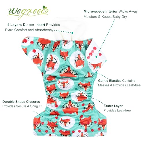 Image of wegreeco Cloth Diapers 6 Pack with 6 Inserts, Washable Cloth Diapers for Babies, One Size Adjustable Reusable (Girl Prints + 1 Wet Bag)
