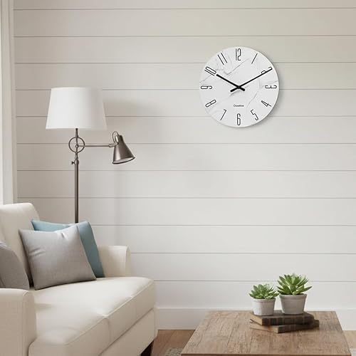 Miniatura 7 de Reloj de pared grande de 16 pulgadas con grano de mármol blanco, funciona con pilas, silencioso y moderno, decoración de granja para cocina, baño,