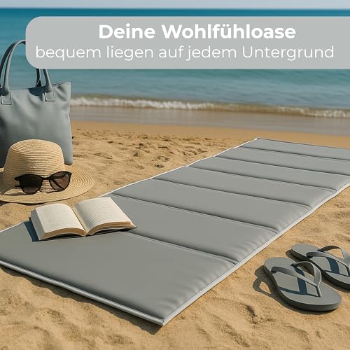 4in1 Strandmatte von StarK® - Faltbare Camping Isomatte 190cm x 60cm - Wasserhängematte für Pool und Strand – Gepolsterte Auflage für Gartenliege - Bequeme Sonnenliegen Auflage (Hell-Grau)