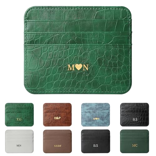 DJAFS Cartera personalizada con inicial dorada y plateada para tarjetas de crédito para mujer, bonita cartera de piel sintética ultra minimalista, protector delgado y delgado para tarjetas, carteras