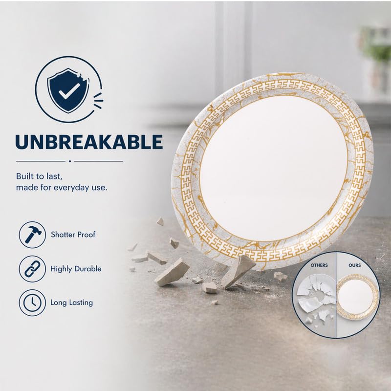Image of Golden Fish 6 Pcs Dinner Plate Set for Home Dining | Full Size Serving Plates for Meals | Uniform Design for Table Setup | Stackable, Easy to Maintain & Suitable for Daily Use & Gifting