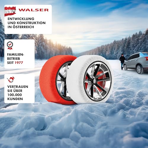 Walser Premium Textile Schneeketten nach EU Norm 16662-1 homologiert, Qualitätssieger Sehr Gut*, 2er Set Textilschneekette Snow Sock, Anti-Rutsch Auto Schneeketten, Car Snow Chains weiß L