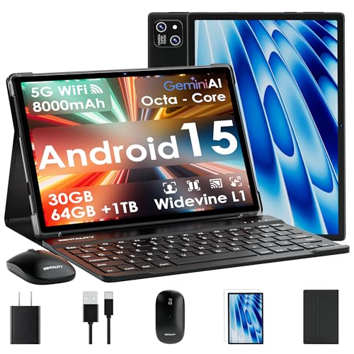 2026 Tablet 10 inch Android 15 Tablet with Keyboard 30GB RAM + 64GB ROM (Expand 1TB ) IPS Display Octa-Core Processor 8000mAh 5G WiFi BT 5.0 w/ Gemini AI