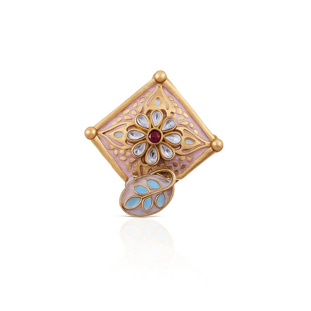Artistic Gold Plated Ring with Handcrafted Meenakari and Kundan Stones-image-21
