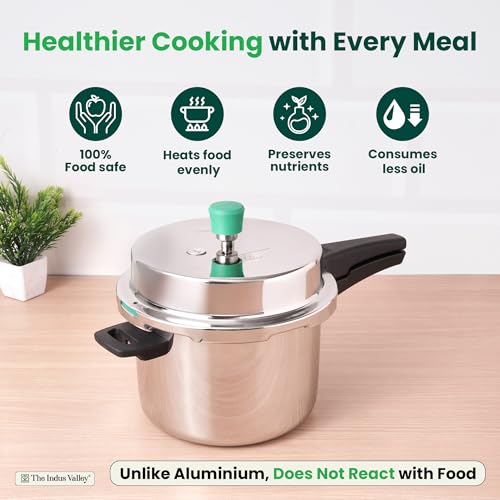 Image of The Indus Valley Triply Stainless Steel Pressure Cooker Outer Lid | Large, 5L, 2.04kg | Induction Friendly | ISI-Certified, Nonstick 3-Layer Body, 100% Pure & Toxin-Free, 5 Years Warranty