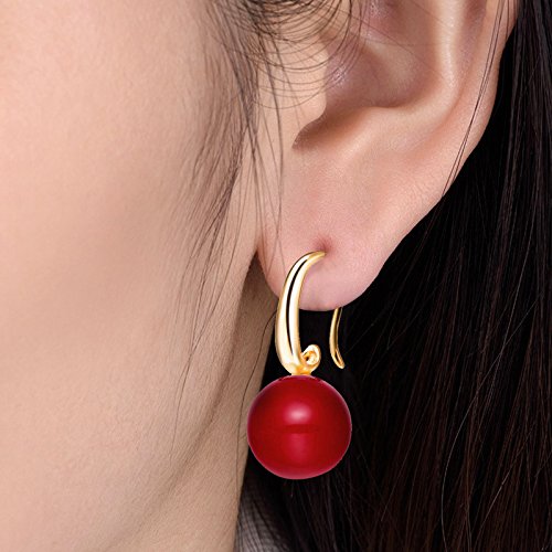 Charming Earrings Drop Simulated Pearl Hook 12MM Red Earrings for Women2