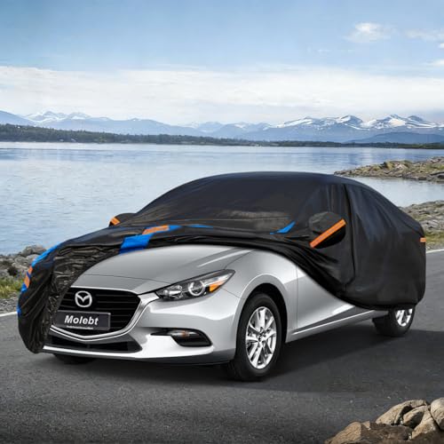 Image of Custom Fit Car Cover for Mazda 3 Sedan (2003-2026), Upgraded Waterproof All Weather Outdoor Auto Cover with Driver Door Zipper & Mirror Pockets, UV /Snow /Dust Protection