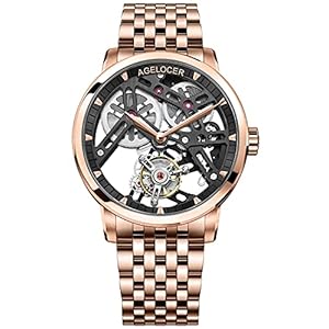 AGELOCER Men’s Mechanical Watch Skeleton Tourbillon Wrist Watch with Mechanical Movement and Skeleton Dial Luxury Dress Watch