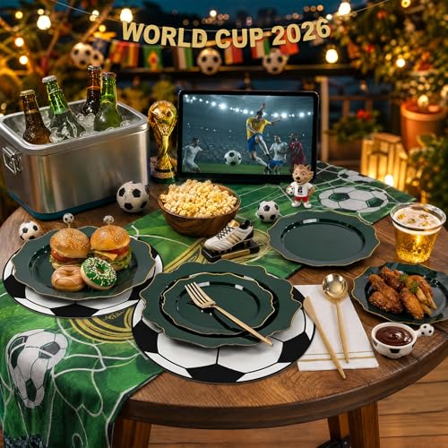WDF 175Pcs Green Plastic Plates - Green Plates Disposable with Gold Rim - Christmas Plastic Plate - Fancy Disposable Dinnerware Sets 25 Guests Ideal for Party/Wedding/Birthday/2026 FIFA World Cup — view 4