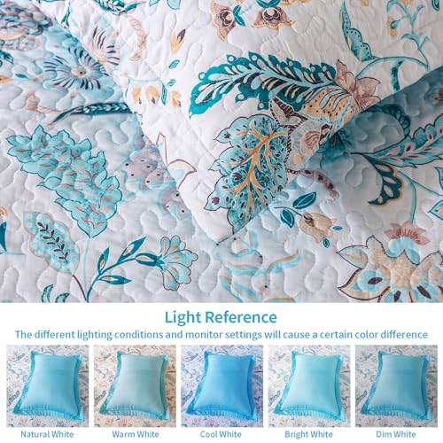 VAPUTAR Garden Queen Size Bedspread for Adults - Floral Quilt Queen Size Bedding Set (90 x 98 inch) with 2 Pillow Shams - Lightweight Reversible Coverlet Quilt for Bedroom, 3 Pieces
