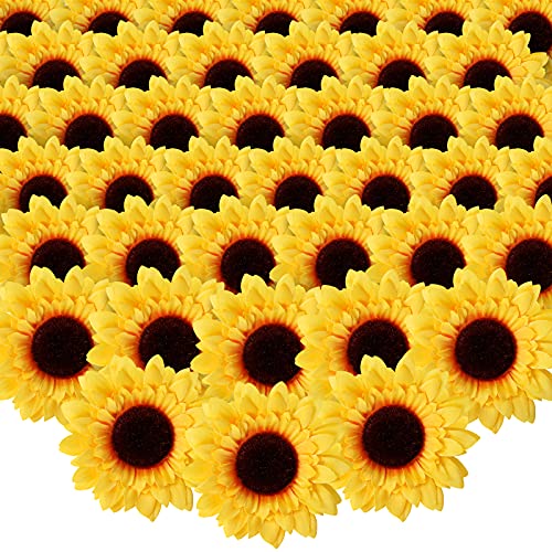 Amyhomie 40Pcs 3.5" Artificial Silk Yellow Sunflower Heads Fabric Floral For Baby Shower Home Decoration Wedding Decor, Bride Holding Flowers,Diy Garden Craft Art Decor #TOP5