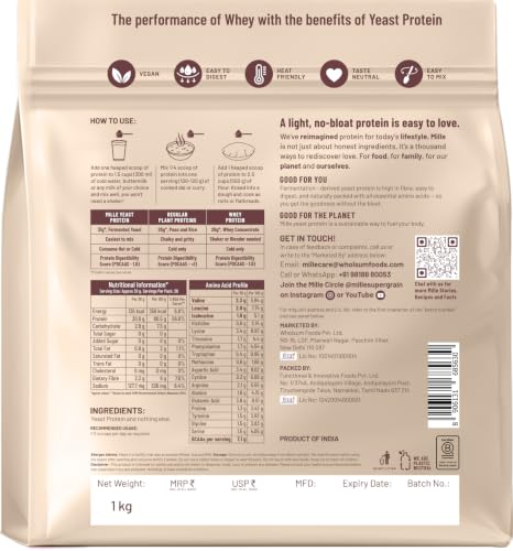 Image of Mille Yeast Protein Super Saver Pack | 31g Protein | Unflavoured | Fermented Yeast Protein Powder | Vegan, No Bloat, Heat-Stable | All 9 Essential Amino Acids | 1kg