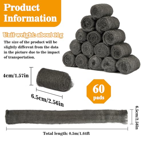 Image of MAQIHAN Steel Wool Pads 0000 60PCS - Steel Wool 0000 Roll Glass Wood Fabric Metal Extra Fine Polishing Chrome Glass Polishing Pads Wool Steelwool Mice Control Weep Hole Covers Walls Fill | Extra Fine Stainless Polish Pad for Glass, Wood Furniture, Metal Chrome, Bathroom Ceramics, Pipe & Weep Hole Filler for Wall