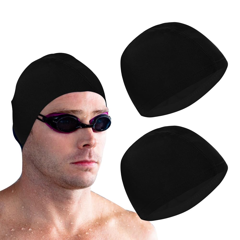 Gorros de Natación, Gorra de Baño, Unisex Gorro de Natación, Paquete de 2 Gorros de natación para Hombres y Mujeres, Gorro de Baño para Pelo Largo y Corto Gorros de Piscina Suave y Cómodo, Negro