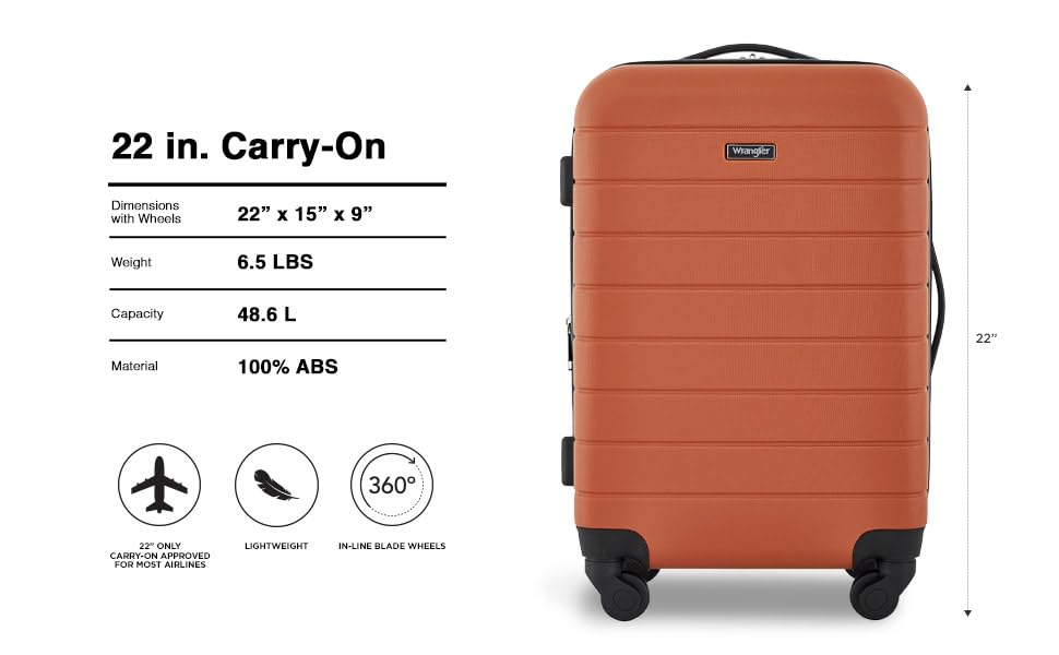 Image of Wrangler Smart Spinner Hardside Luggage, 22-Inch Carry-On, Burnt Orange