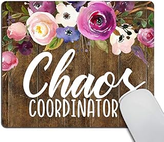 Smooffly Office Desk Accessories, Chaos Coordinator Quotes Vintage Watercolor Floral Mouse Pad, Office