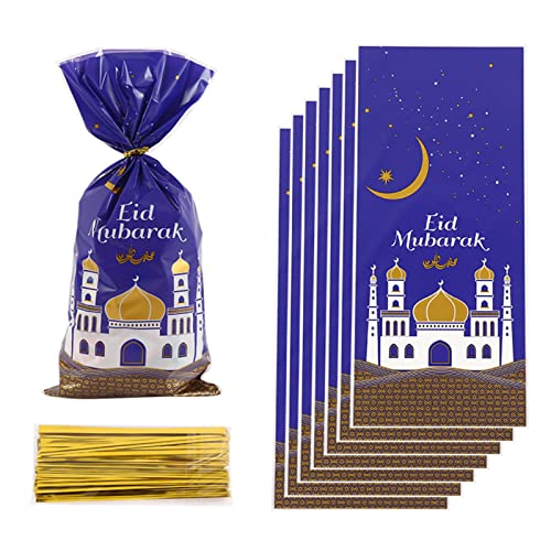 50 Stück Geschenktaschen zu Ramadan Eid Mubarak Geschenktüten 27.5 x 12.5 cm Eid Mubarak Geschenksäckchen für Ramadan Süßigkeiten Verpackung Party