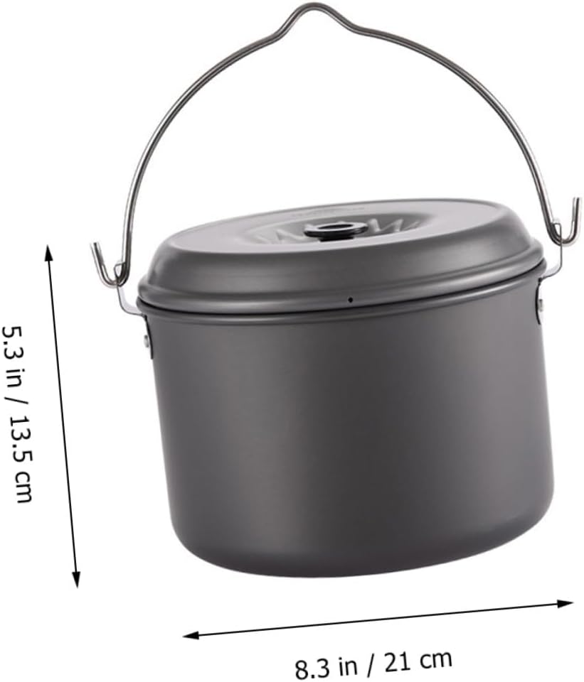 BESPORTBLE Portable Camping Pot with Folding Handle Hard Alumina Cookware for People Non-stick Fast Heating Cook Kit for Hiking Backpacking Outdoor Picnics Lightweight and Easy to Clean