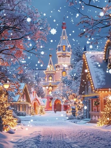Peinture diamant paysage de Noël : décorez votre salon avec un grand point de croix strass