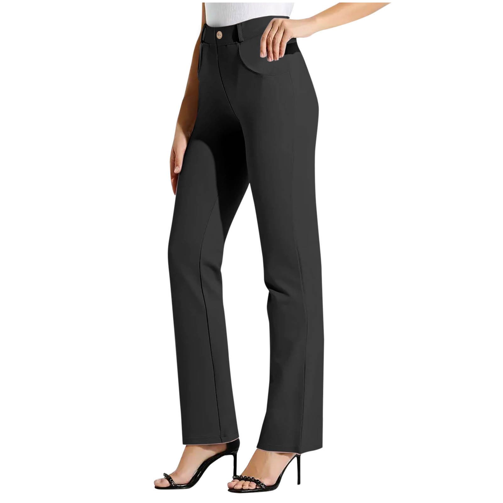 Business Casual Pants for Women High Waisted Stretchy Office Work Pant Lightweight Pull On Straight Leg Dress Slacks