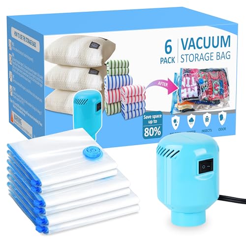 Image of Vacuum Seal Bags for Clothing with Electric Pump, 6 Pack (2 Jumbo 2 Large 2 Medium Vacuum Storage Bags) Space Bags Vaccine Vacuum Sealed Storage Bags for Travel Luggage Blankets Bedding