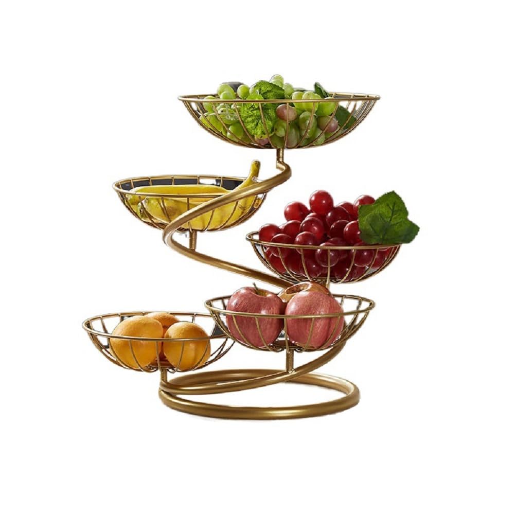 Junyfff Gold 5-Tier Fruit Baskets, Kitchen Fruit Holder, Detachable 5 Tier Metal Fruit Basket Kitchen Storage Bread Vegetable Fruit Bowl Stand, For For Fruit, Vegetables, Snacks, Kitchen Storage,