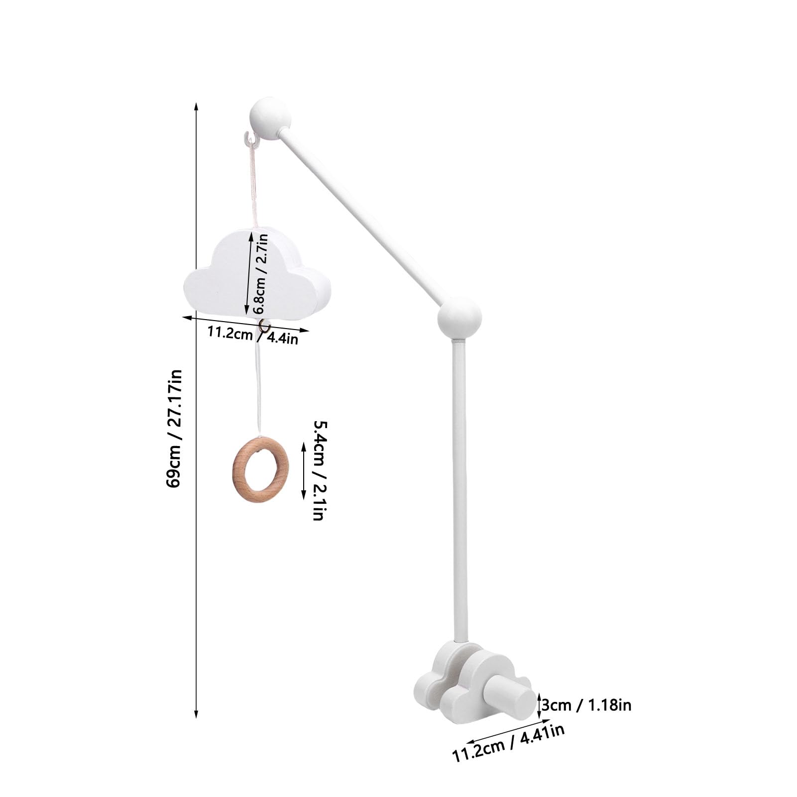 Baby Crib Mobile Arm, Rotating Baby Mobile Hanger Beech Wooden Mobile Stand Arm with Music Box Non Slip for Nursery Decor Baby Shower