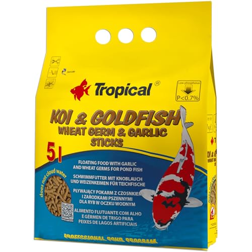 Koi&Goldfish Wheat Germ&Garlic Sticks 5L / 400G - È Un Alimento Rinforzante Sotto Forma Di Bastoncini Galleggianti Per Tutte Le Carpe Allevate In Stag