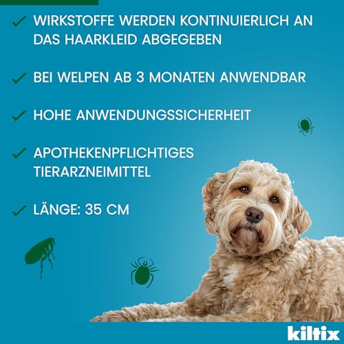 Kiltix Zecken- und Flohhalsband für kleine, aktive Hunde – ca. 35 cm langes Zeckenhalsband für langanhaltenden Zecken- und Flohschutz – Floh- und Zeckenmittel für Hunde