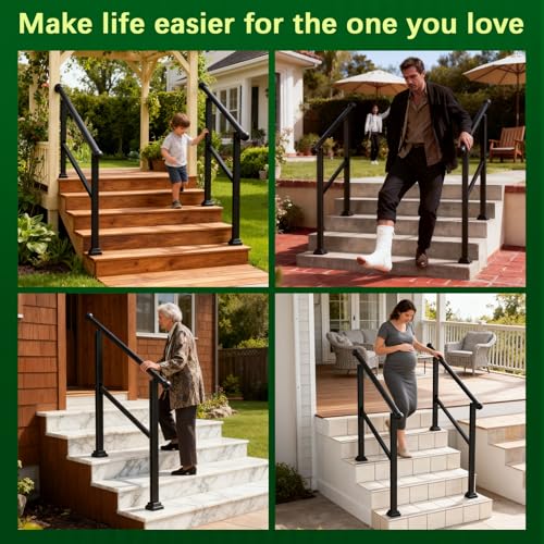 Hand Rails for Outdoor Steps, Heavy Duty 2 Steps Handrails Stair Railing Kit for Indoor & Outdoor Installation, Adjustable Height & Sturdy Porch Railing for Balcony, Porch, Deck by QZER - Image 8