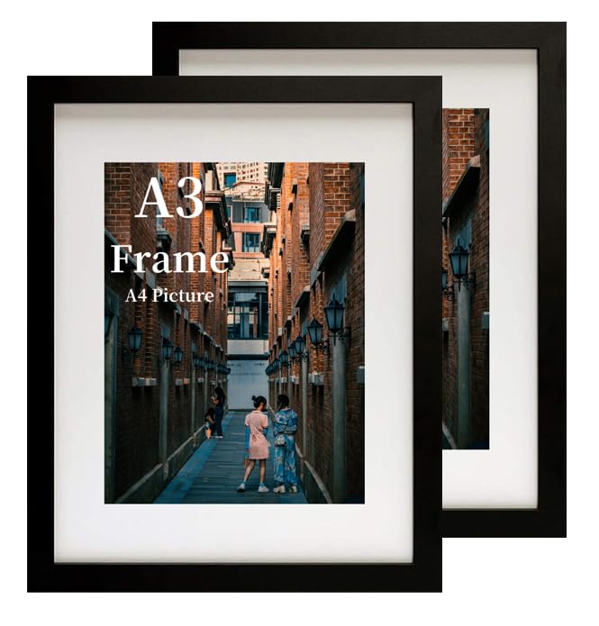 MEGAROOM Bilderrahmen A3 Schwarz (29.7x42cm) 2er Set – Bruchsicheres Plexiglas & Hochwertige MDF-Holzoptik – Stabiler Fotorahmen für Kinderzeichnungen, Urkunden & Poster – Inkl. Einleger