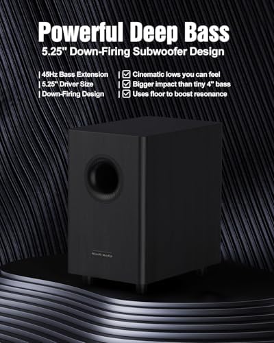 Wooden 5.1.2 Sound Bar for TV, Compact Virtual Surround Sound System with 4 Surround Speakers for Home Theater, 400W Peak Power, 5.25'' Wired Subwoofer, Deep Bass for Movies, ARC/Opt/BT 5.3/AUX, 2026 — view 7